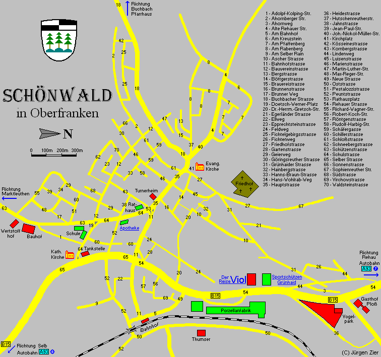 Stadtplan Schönwald - Der Ausdruck paßt auf eine Seite und ist im Gegensaz zum Bild sauber dargestellt