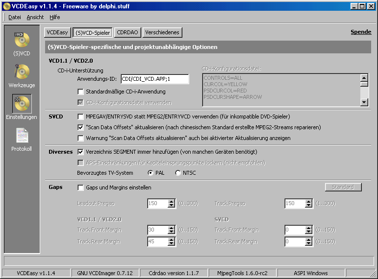 Einstellung (S)VCD-Spieler